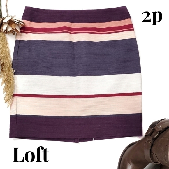 LOFT Dresses & Skirts - Loft Purple Pink Cream Bold Stripe Skirt Sz 2p